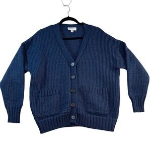 Free Assembly Blue Speckled‎ Knit Cardigan Women's XS Button Front Pockets
